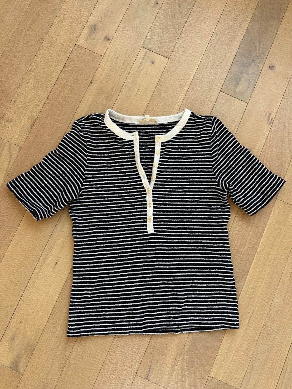 Madewell Striped Henley Tee Black Cream M